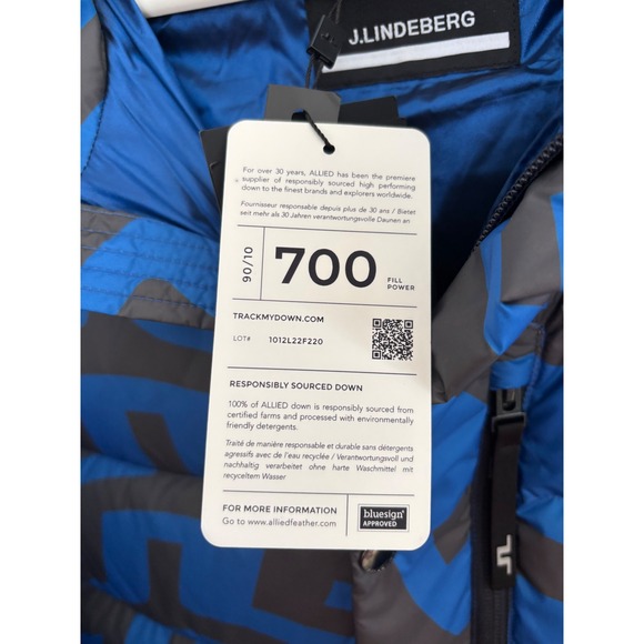 J.Lindeberg Sphere Down Jacket Print Blue Bridge Swirl Puffer Mens L - Picture 8 of 16